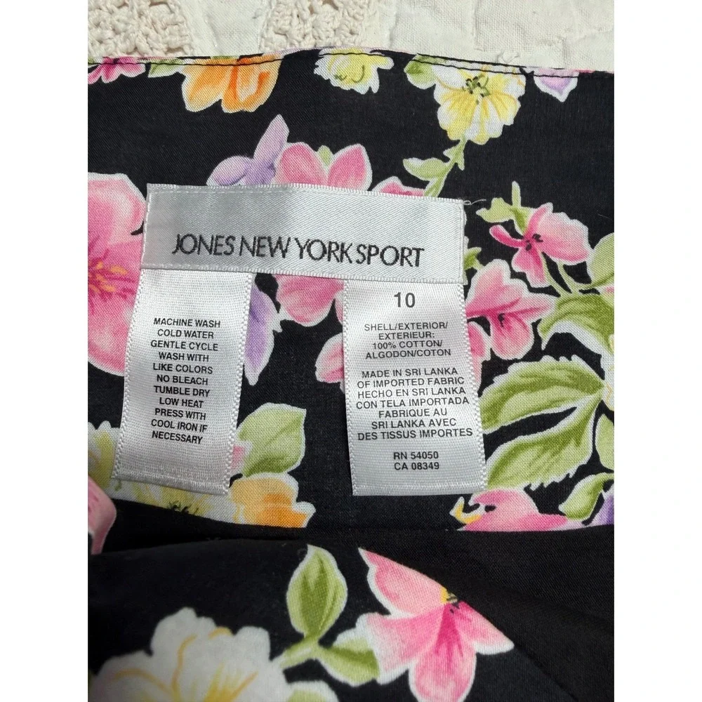 Jones New York Sport Floral Skirt Black Pink Cottagecore Career A-Line Womens 10